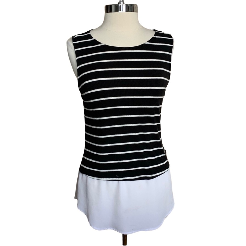 ALLISON JOY EVEREVE Striped Knit Top Size Large Black White Twofer